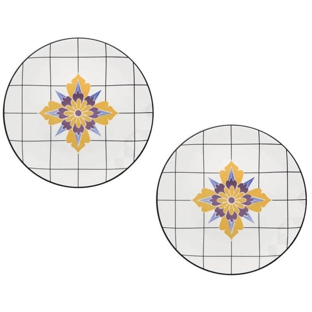 Kit 2 Pratos Rasos 28Cm Porcelana Coup Grid Oxford