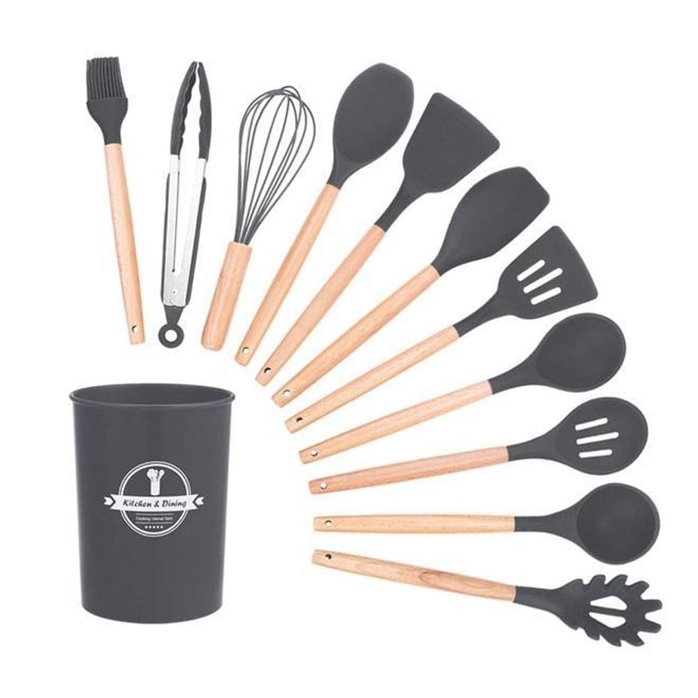 Jogo 12 Peças Utensílios De Cozinha Silicone Colher Espátula