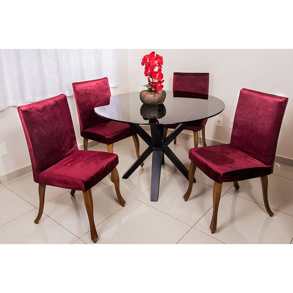 Capa Para Cadeira Veludo Kit 6 Und Alto Padrão Cor Vinho