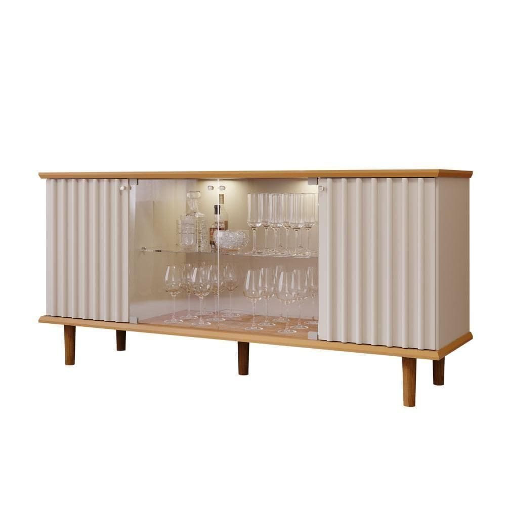 Buffet 4 Portas Com Led Janice Nature/off White Cimol Móveis
