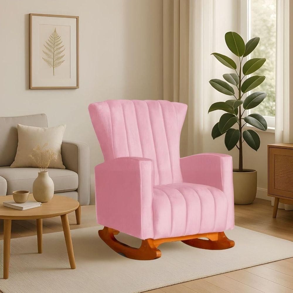 Poltrona De Amamentação De Balanço Estofado Emilly Suede Rosa