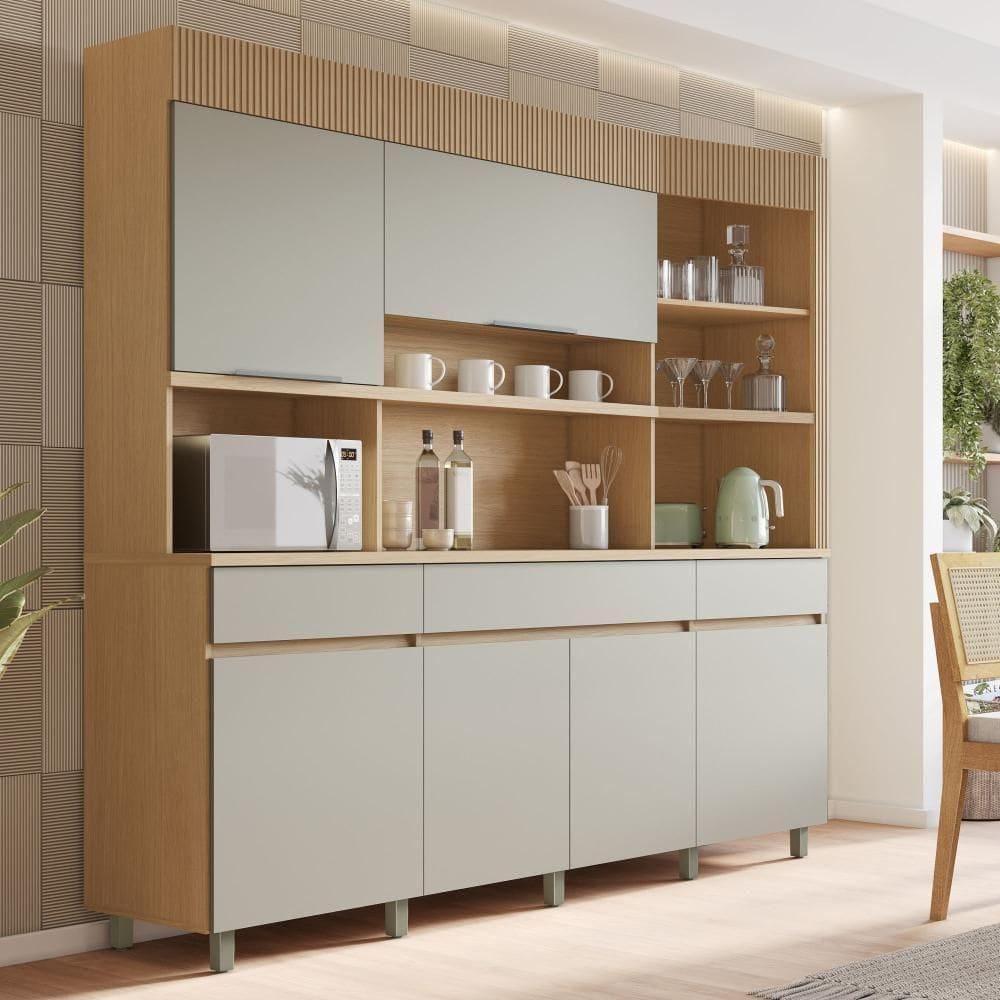 Cozinha Realeza 6 Portas 3 Gavetas 100% Mdf Realeza Carvalho/greige Nesher Carvalho/greige
