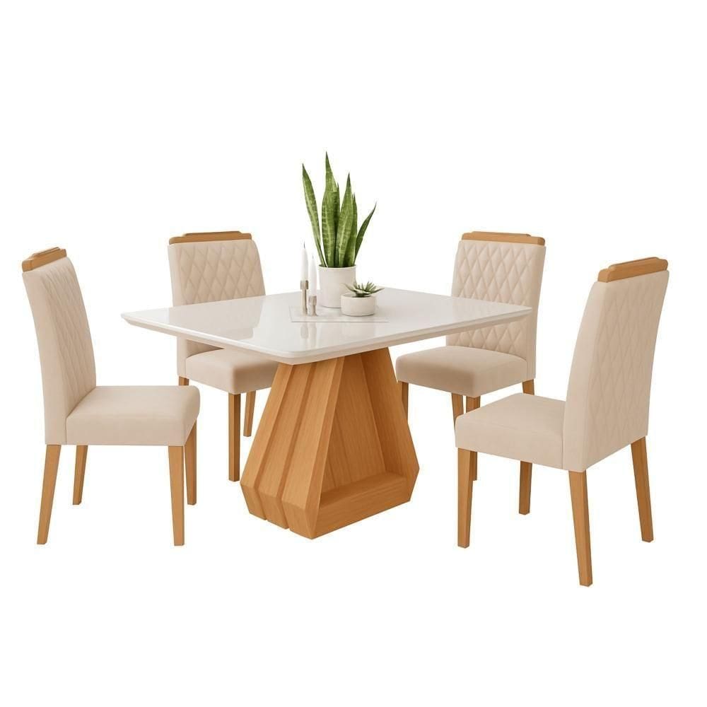 Sala De Jantar Agata 1,30 Com 4 Cadeiras Paola Nature/off White/nude Cimol Móveis