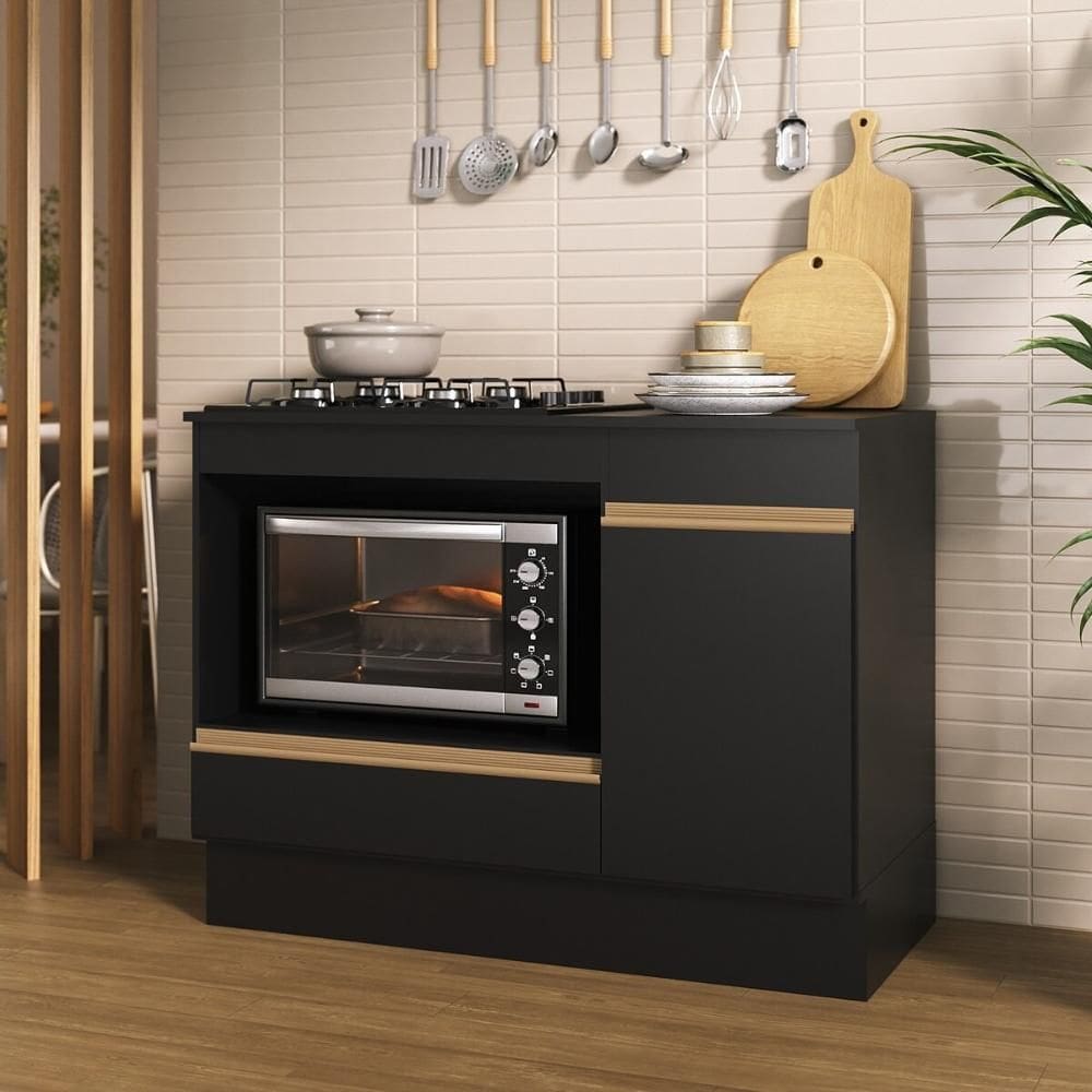 Balcão Cozinha para Cooktop e Forno 105cm 1 Porta 1 Gaveta com Rodapé Veneza Multimóveis MP2295