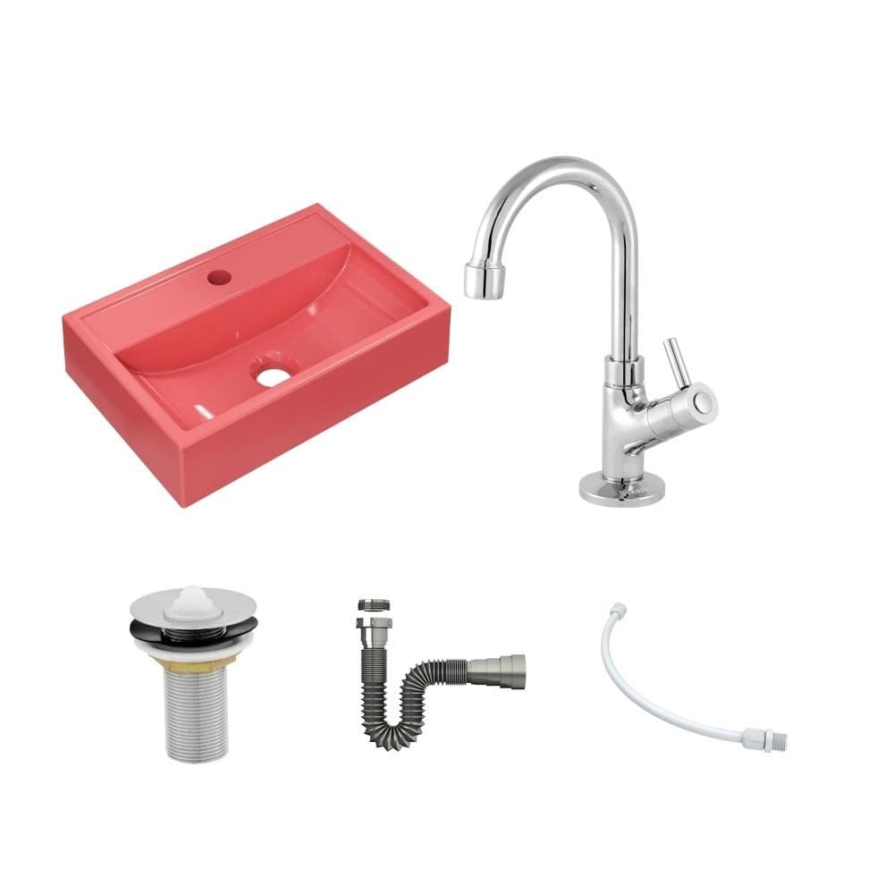 Kit Cuba Q45 C/Torneira 1198 Metal + Válvula 1`` (2,6cm) + Sifão Cromado + Flexível