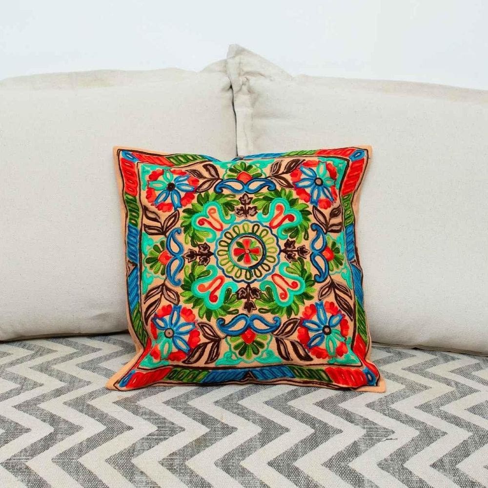 Capa De Almofada Indiana Bordada 100% Algodão 45X45Cm