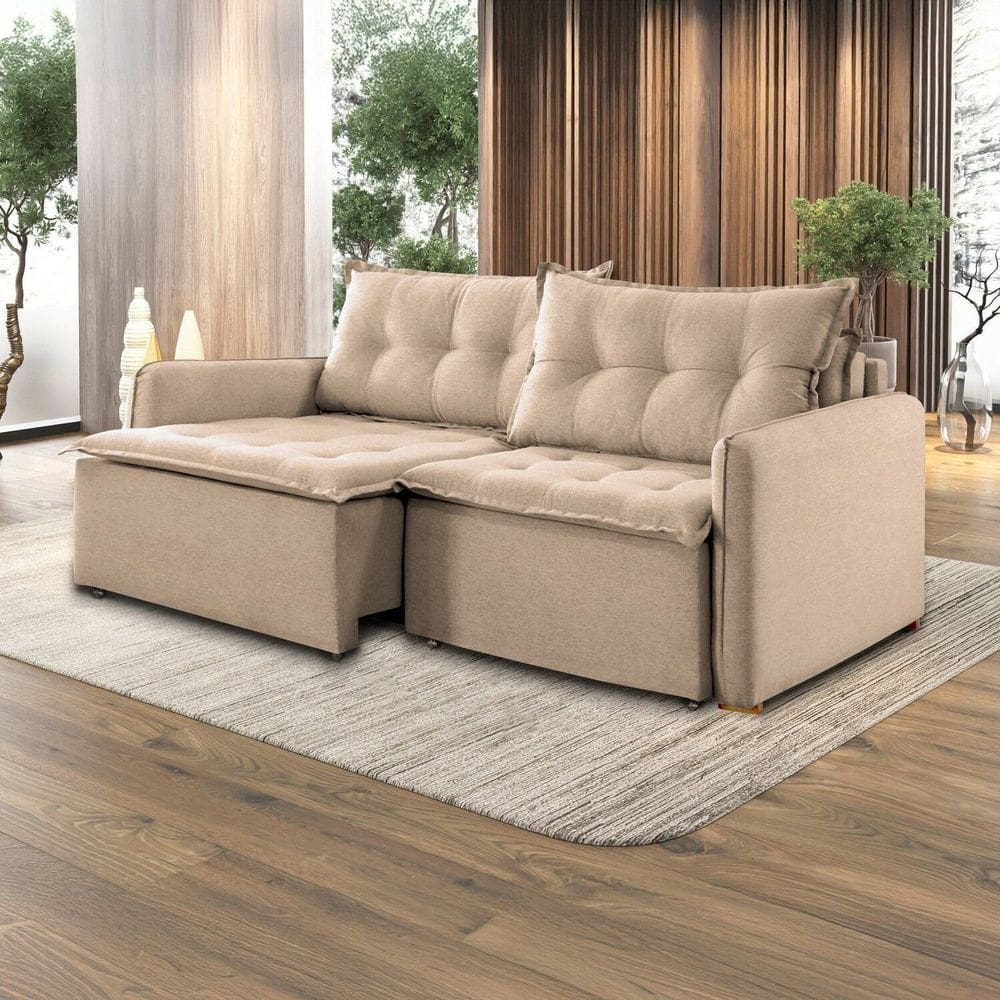 Sofá Cama Retrátil e Reclinável 180 Cm Linho Flórida Marrom