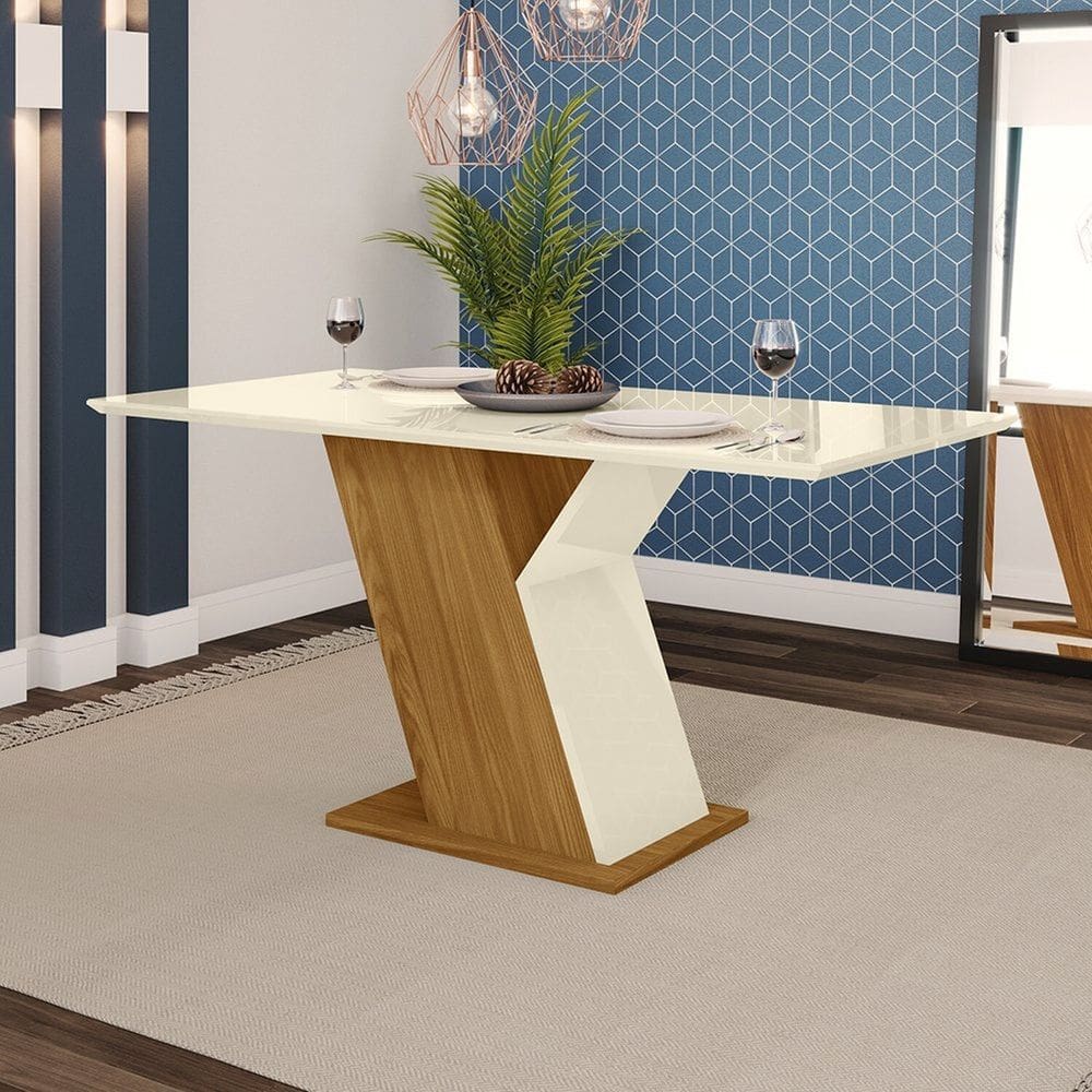 Mesa para Sala de Jantar com Tampo de Vidro Maisa Espresso Móveis Marrom/Off White