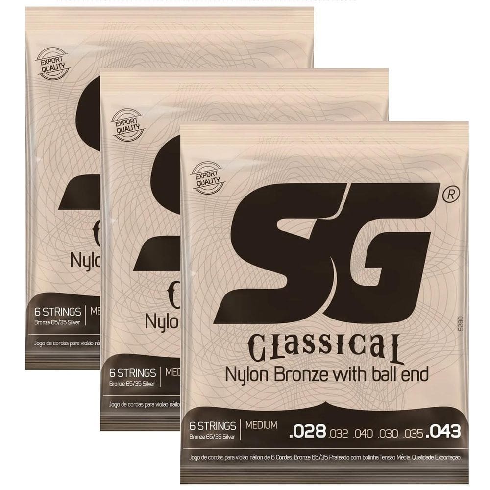 Kit 3 Encordoamentos Violão Nylon Sg Com Bolinha Tm Bronze