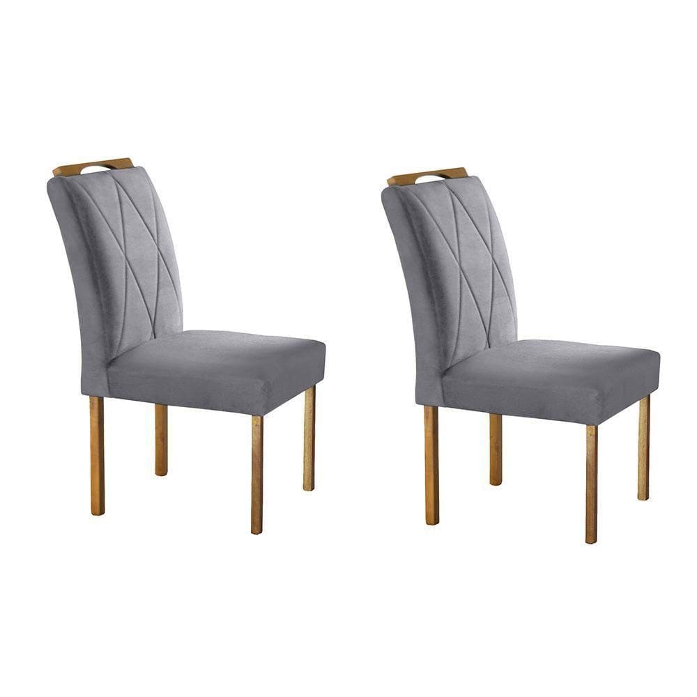 Par De Cadeiras Rubi Madeira Maciça E Veludo Móveis Mix Cinza Prata