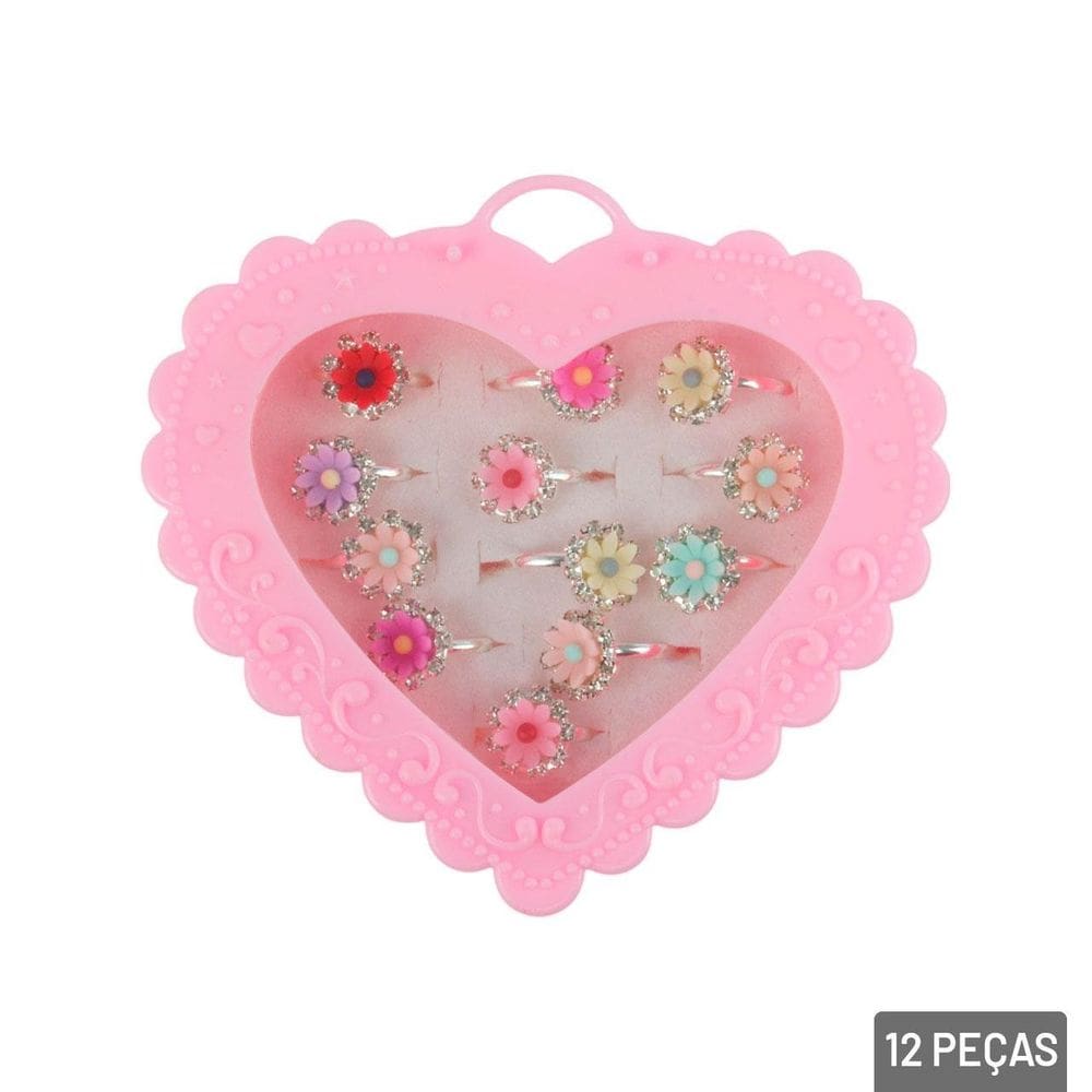 KIT Beleza Infantil 12 Peças Anéis de Flor Color - Tudo em Caixa
