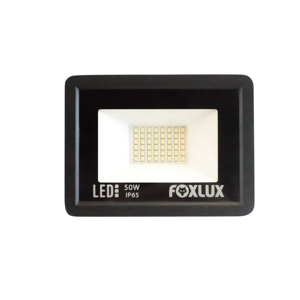 Refletor Led 50w Bivolt Luz Fria Foxlux Preto