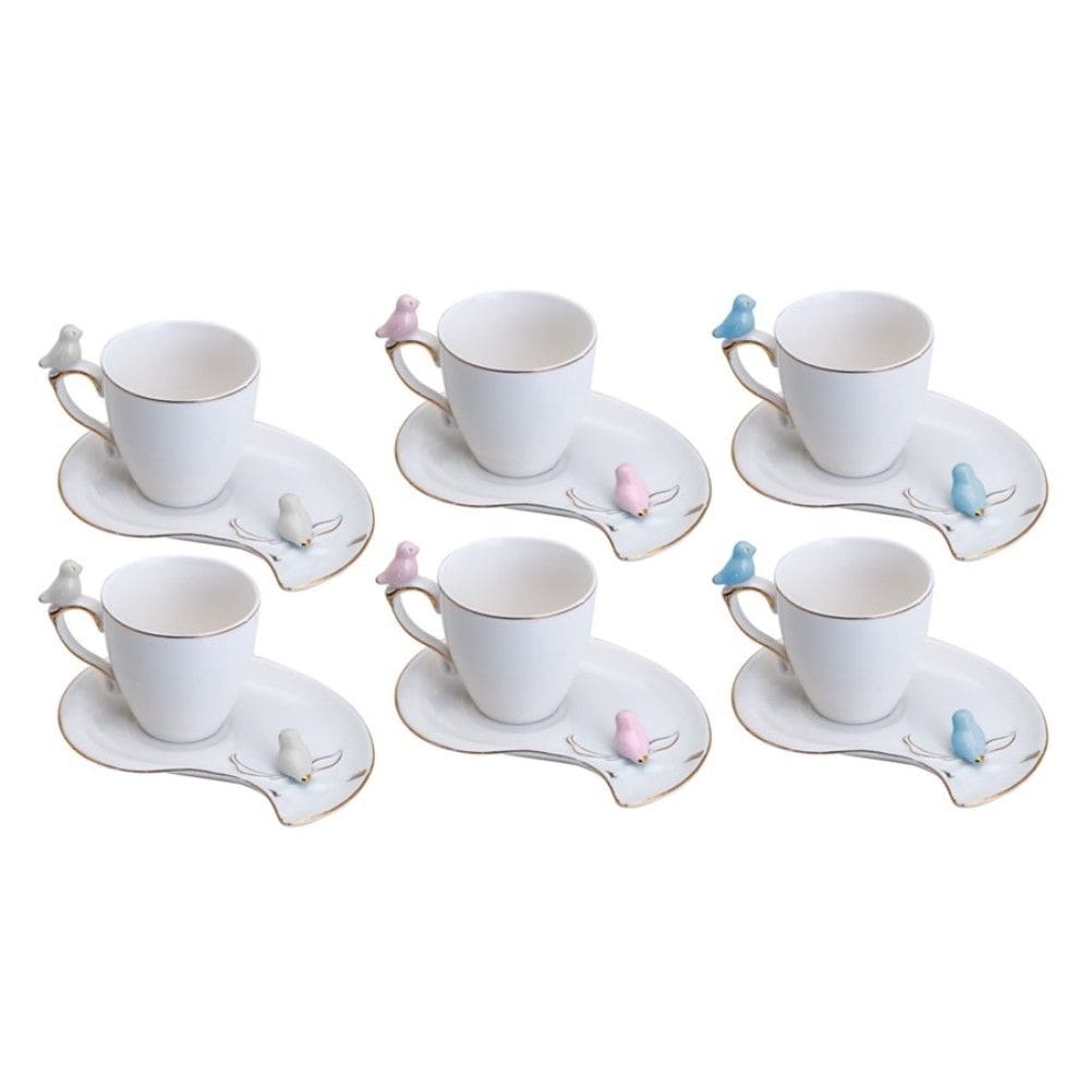 Conjunto 06 Xícaras de Café de Porcelana Cute Birds Design Plate 90 ml Wolff