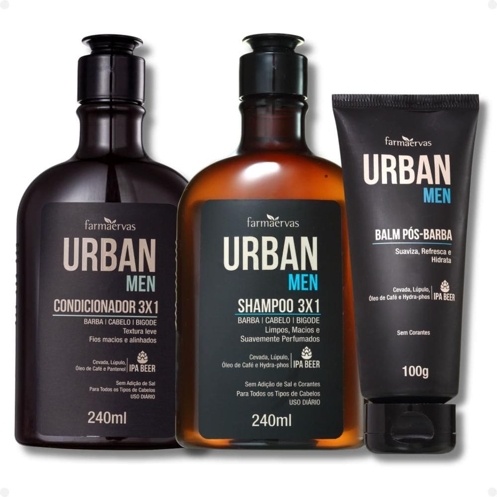 Kit Farmaervas Urban Men: Shampoo, Condicionador e Balm 3x1