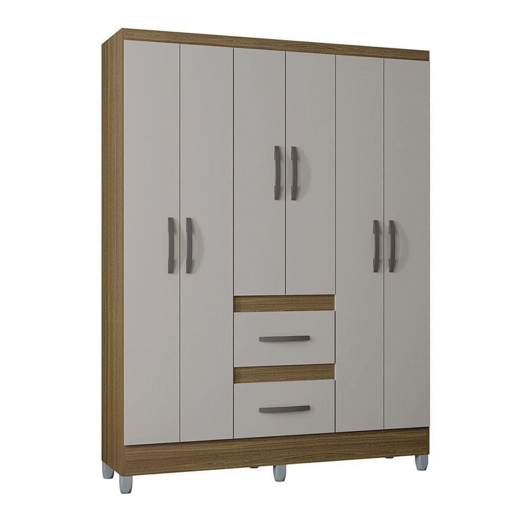 Guarda Roupa Poquema Capri 6 Portas 2 Gavetas Castanho Off White