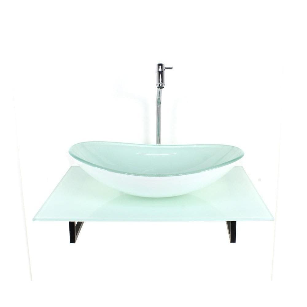 Kit Cuba Vidro Oval Tampo 60Cm Branco Full E Suporte