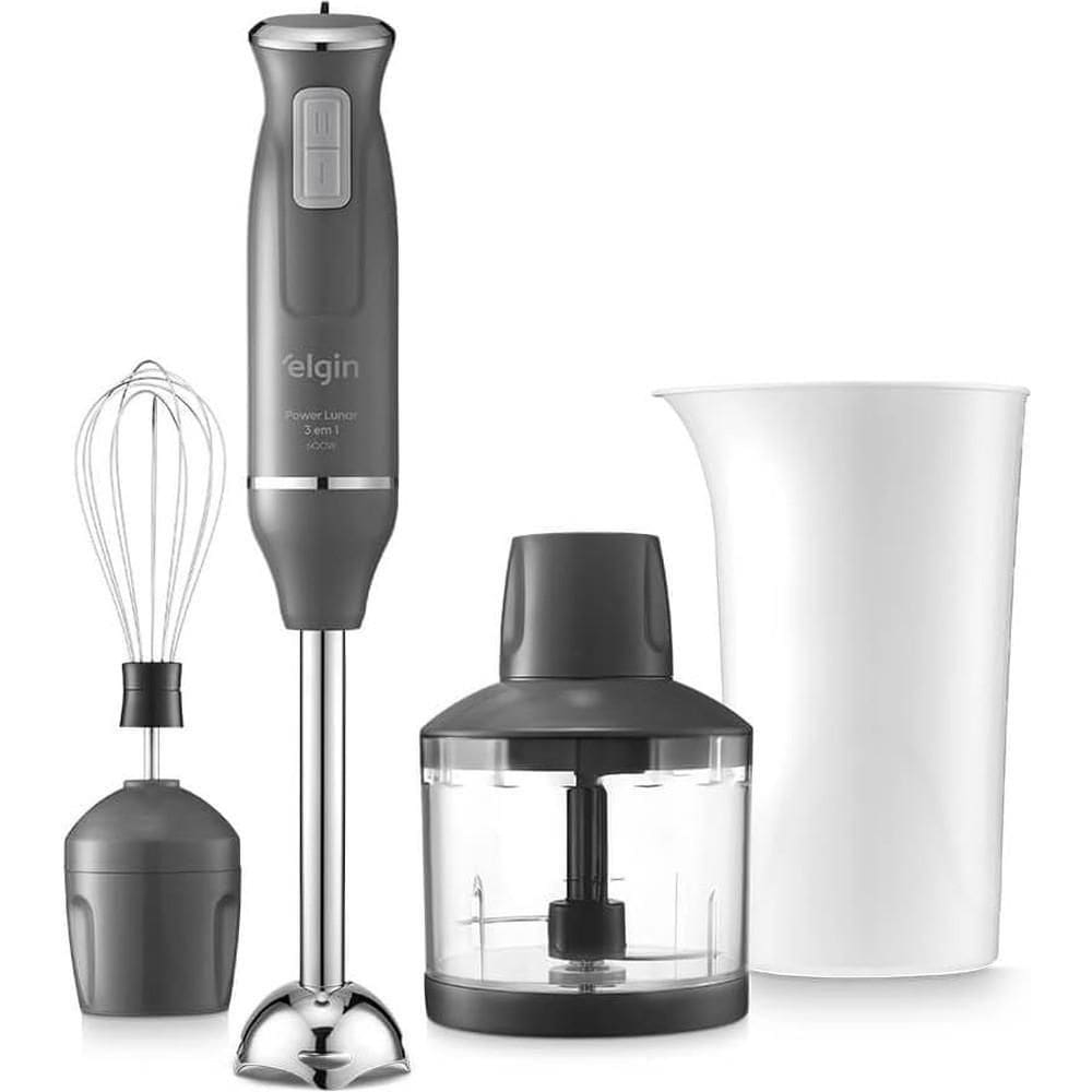 Mixer De Alimentos Cinza Lunar Inox 600W 3 Em 1 Copo 700ml Elgin 220V