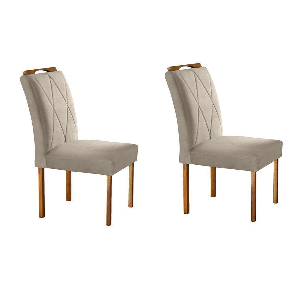 Par De Cadeiras Rubi Madeira Maciça E Veludo Móveis Mix Bege