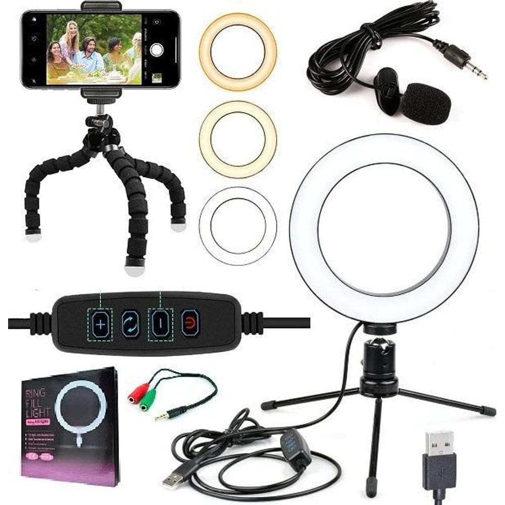 Kit Youtuber Microfone Lapela Celular + Anel Led Iluminador