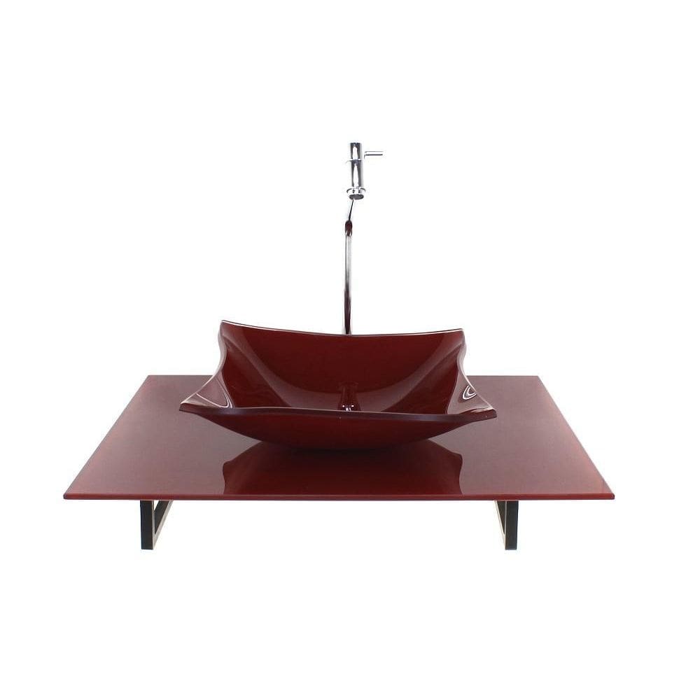 Kit Cuba Vidro Quadrada Tampo 60Cm Vermelho Cereja Full E