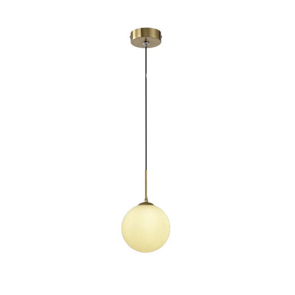 Pendente Dourado Globo De Vidro Branco Ø12Cm Bancada Zan14
