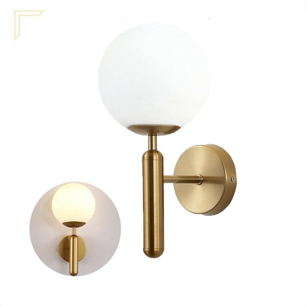 Arandela Dourada Interna Sala Globo Vidro Branco E27 Lup58