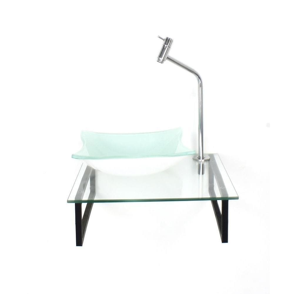 Kit Cuba Vidro Quadrada 10Mm Tampo 40Cm Branco Full E