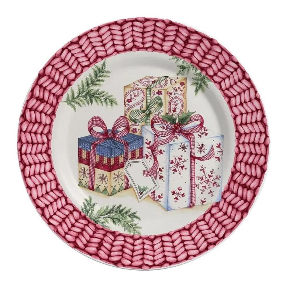 Pratos Fundo Acetinado Gifts Natal Alleanza 6 Unidades