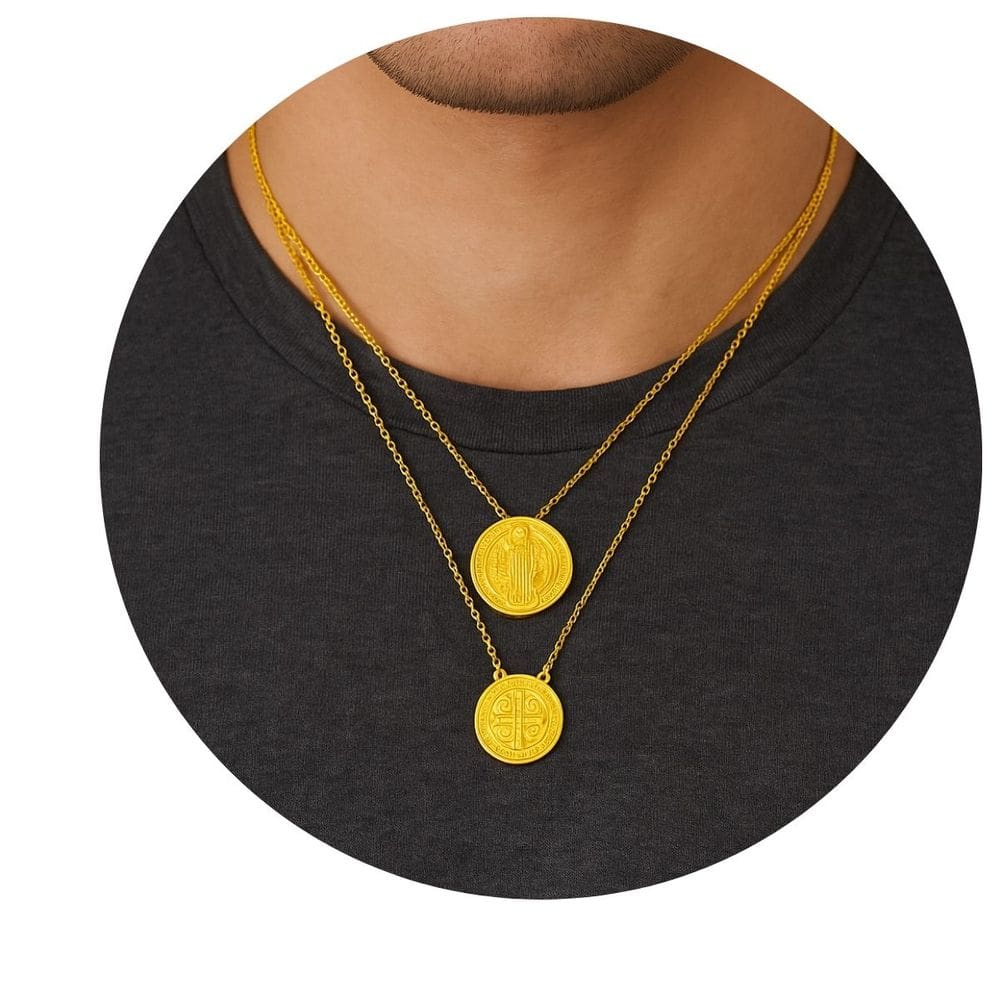 Escapulário de Aço Inox Dourado Medalha de São Bento