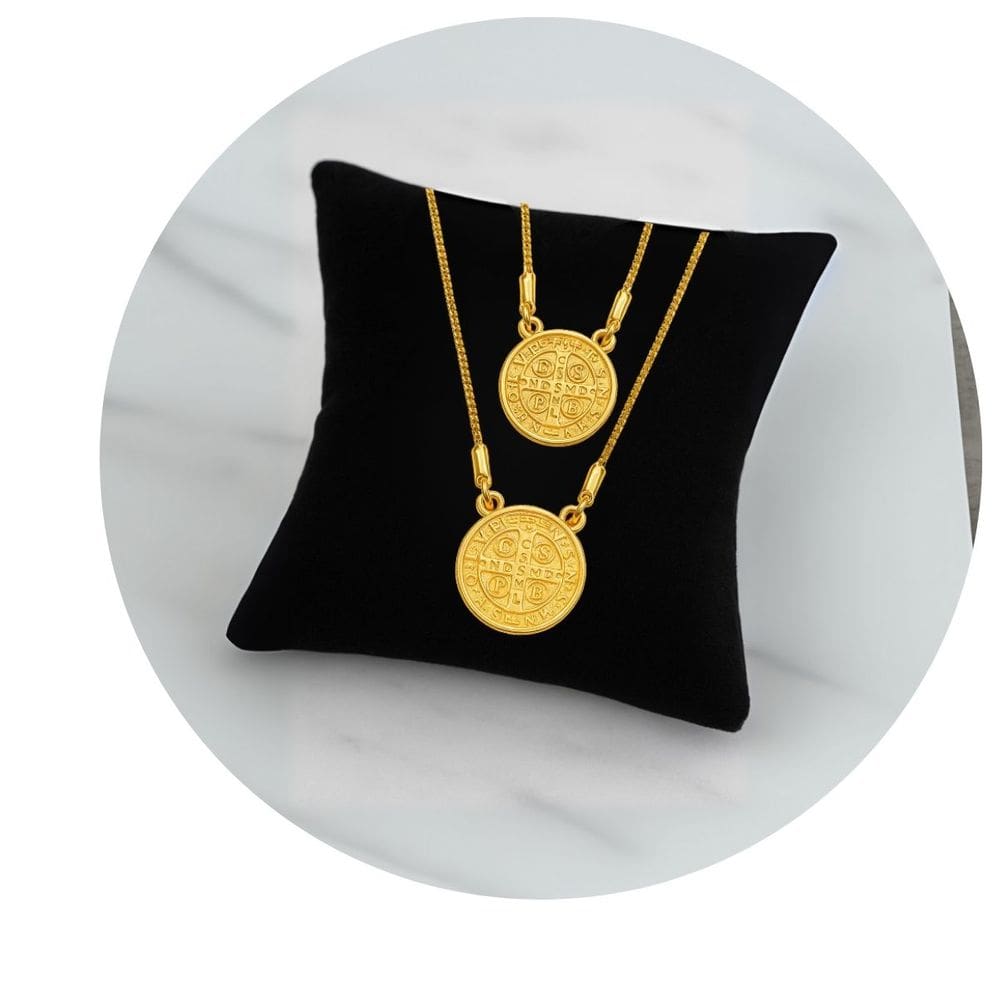 Escapulário Medalha São Bento Corrente e Caixa Aço Inox