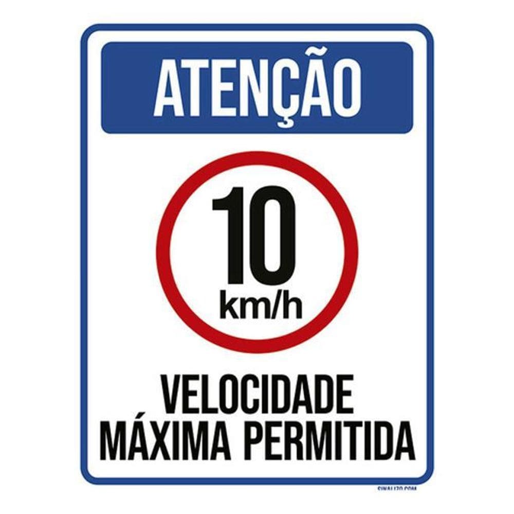 Kit 5 Placas Velocidade Máxima Permitida 10Km 36X46