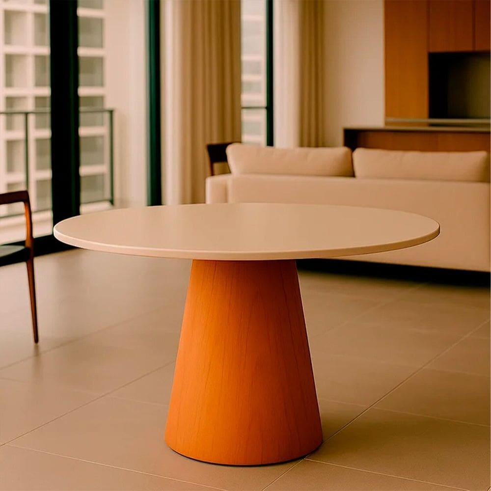 Mesa de Jantar Tampo em Mdf com Vidro e Base em Madeira 110cm Araçá Mel