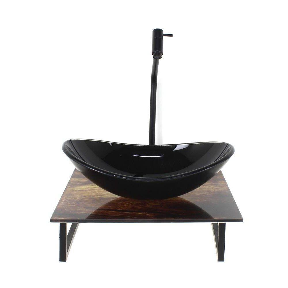 Kit Cuba Vidro Oval 10Mm Tampo Vidro 40Cm X 40Cm Madeira