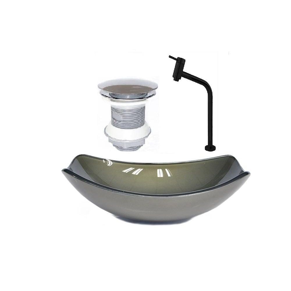 Cuba De Vidro Oval Chanfrada 51Cm Ouro Válvula Torneira