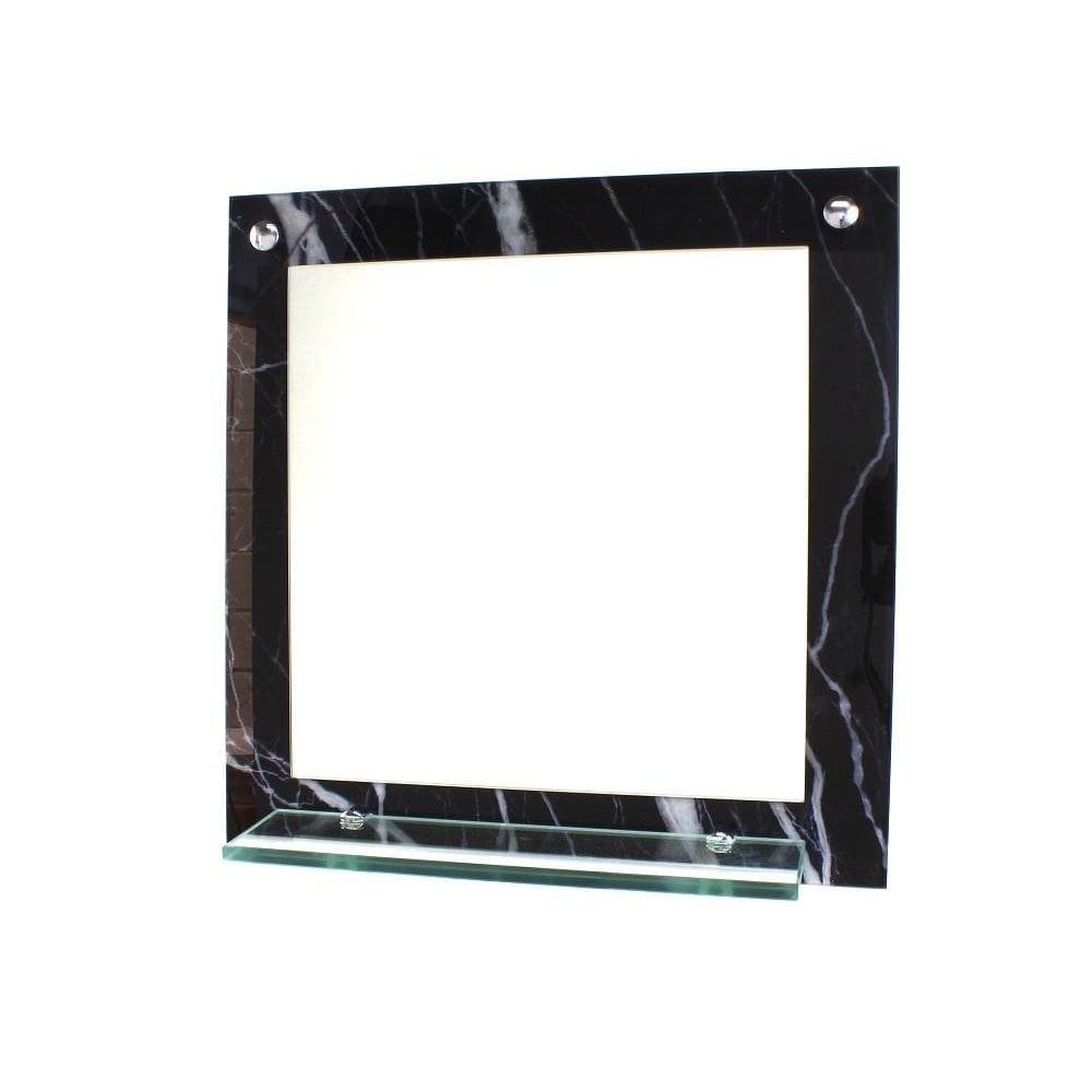 Espelho Banheiro Com Prateleira 40Cm X 40Cm Mármore Preto