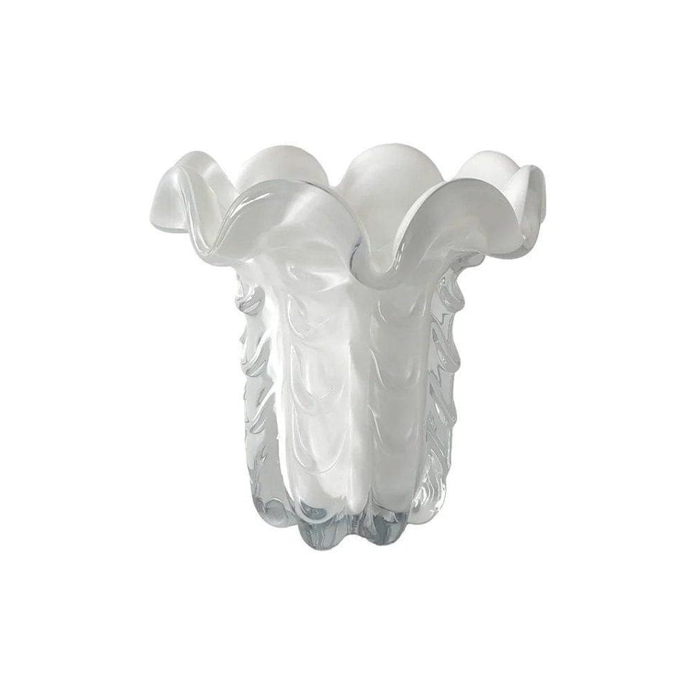 Vaso De Vidro Murano Torcello 14,5X14,5X14Cm Branco Leitoso