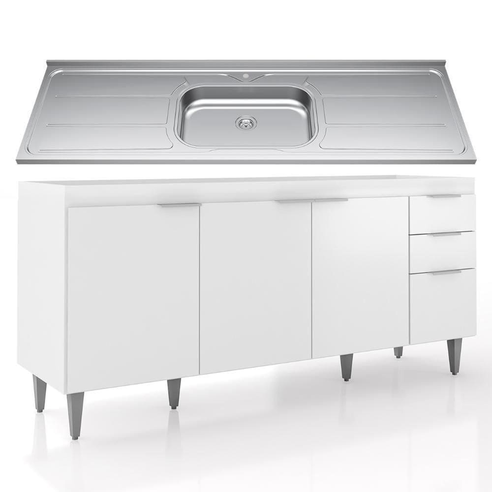Balcão De Cozinha Com Pia Inox 180cm Pérola Z34 Branco - Mpozenato