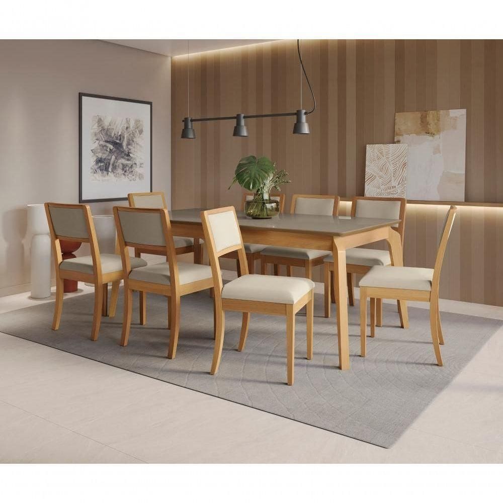 Conjunto Sala De Jantar Madeira Maciça 8 Cadeiras Kappesberg Linho Argila
