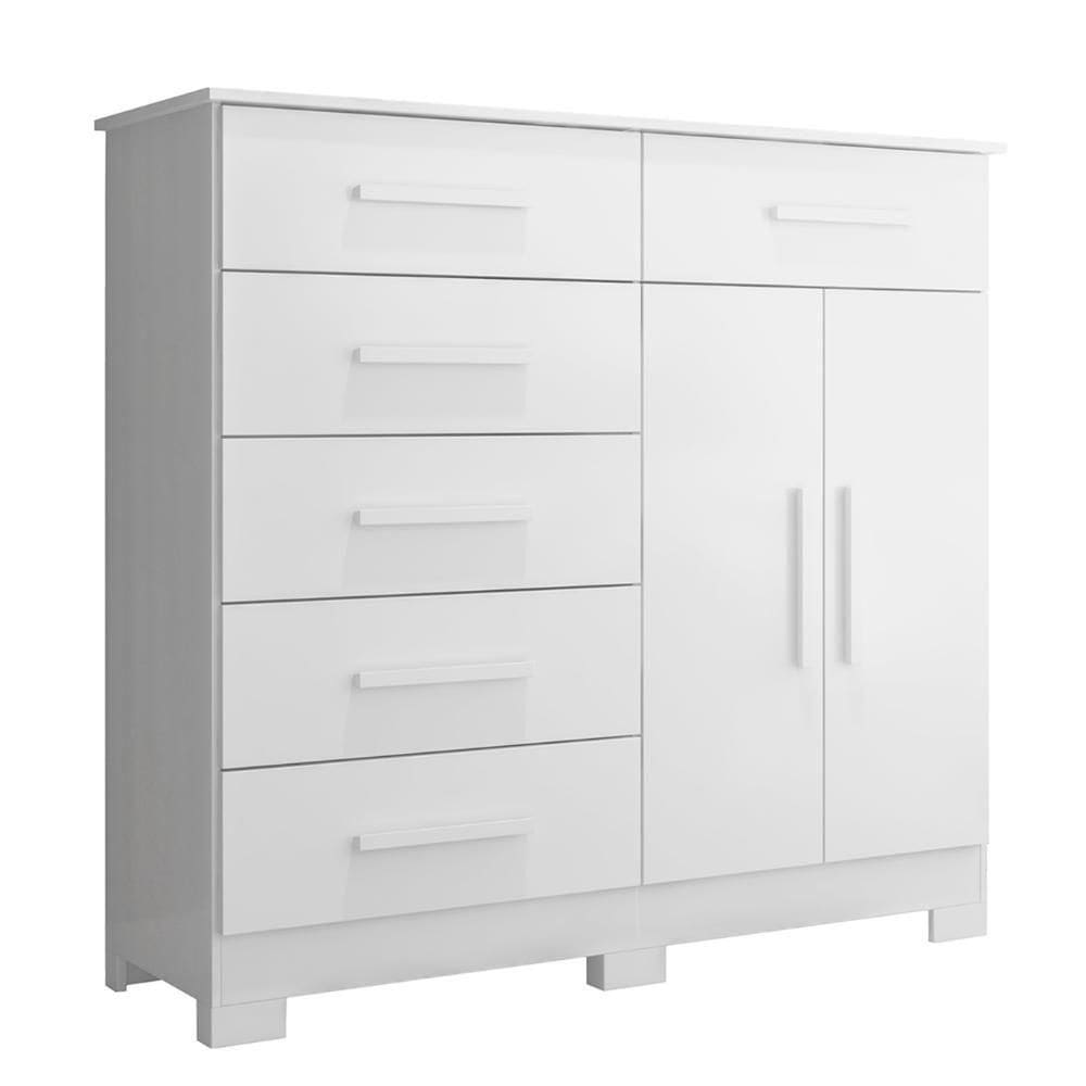 Cômoda Para Quarto 2 Portas 124cm Ester A02 Branco - Mpozenato