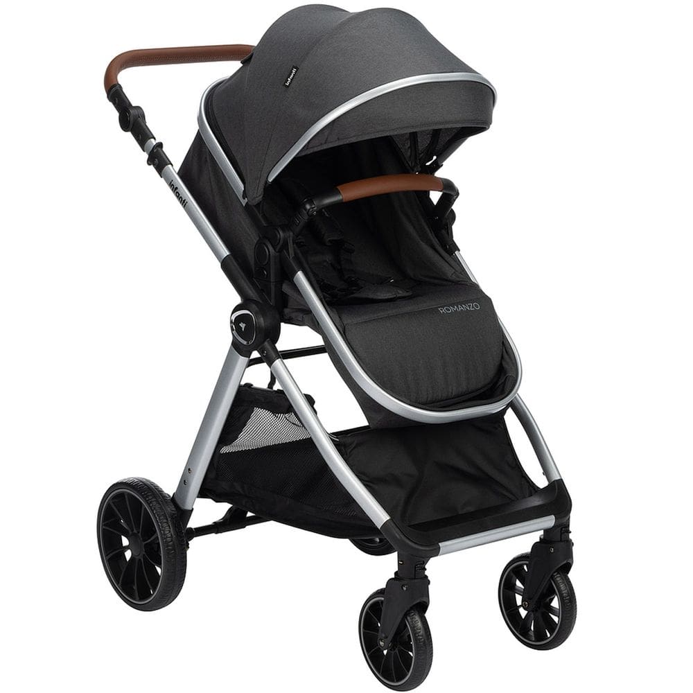 Carrinho de Bebê Infanti Romanzo Berço Passeio Moisés Reclinável Leve Compacto Dobrável Para Viagem 0 a 15 Kg Preto Granizo