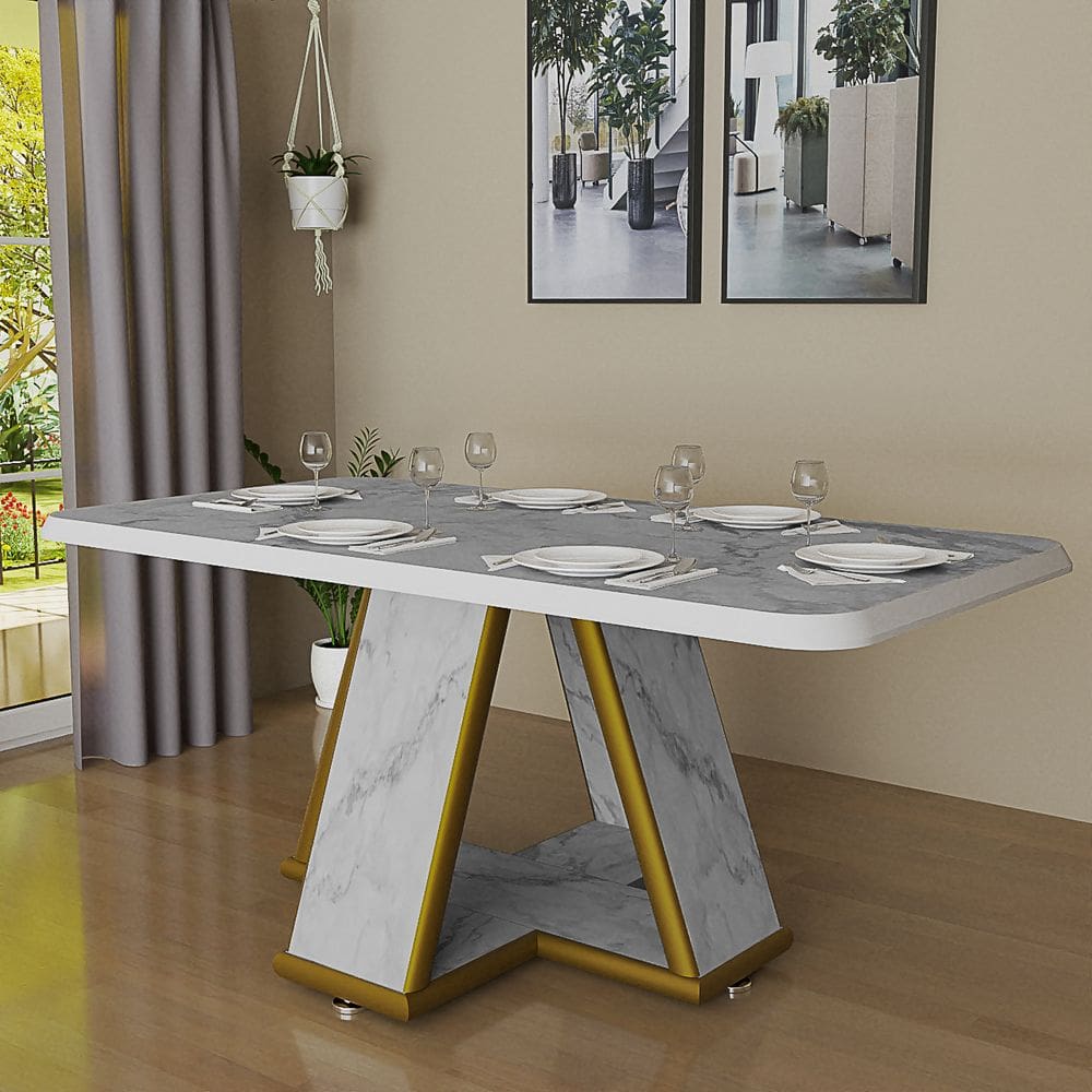 Mesa Para Sala De Jantar Retangular Moderna Estampa Marmorizada