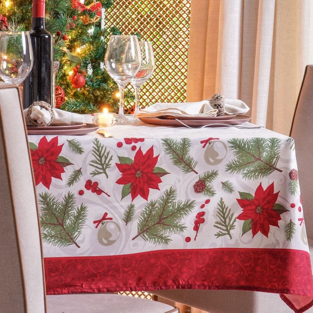 Toalha de Mesa Facile Natalina 10 Lugares 140x300cm 100% Poliéster