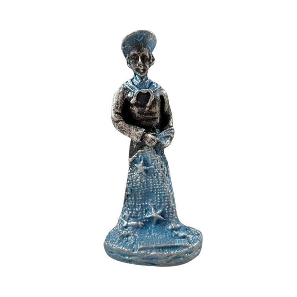 Escultura Marinheiro Prata Envelhecido Resina 10 Cm