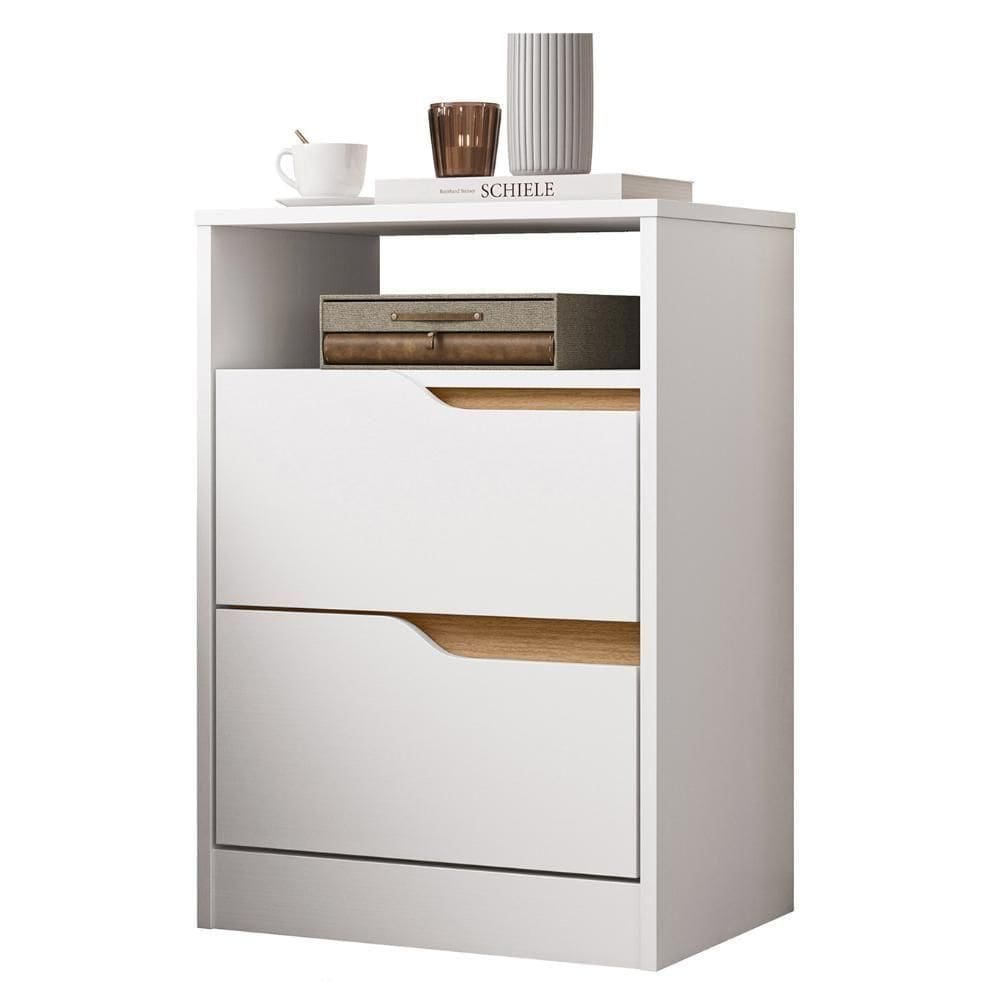 Mesa De Cabeceira 2 Gavetas Sole Branco/freijó - Albatroz