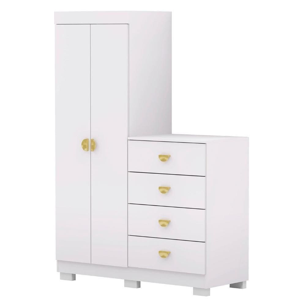 Guarda Roupa Cômoda 4 Gavetas 120cm Cristal Branco - Vila Rica