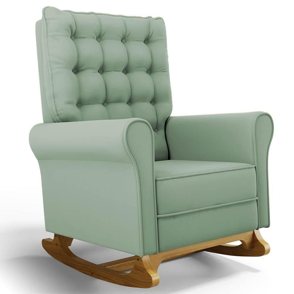 Poltrona De Amamentação E Descanso Base Madeira Balanço Brenda G05 Veludo Verde - Mpozenato