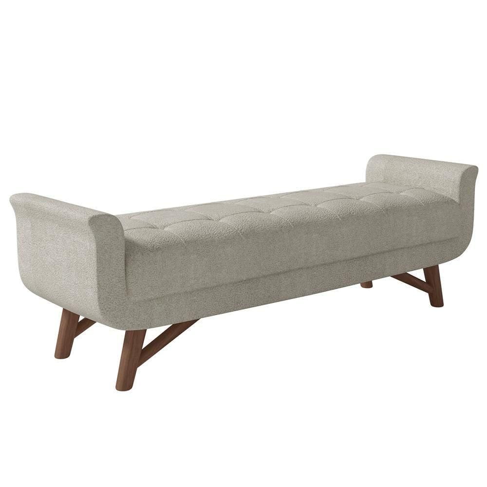 Puff Recamier Calçadeira 160cm Base Madeira Neville Z37 Boucle Cru - Mpozenato