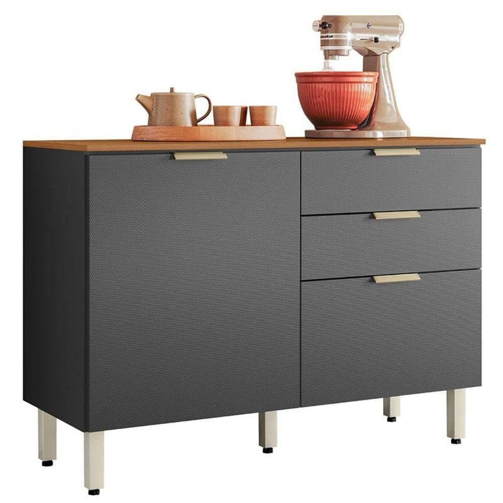 Balcão De Cozinha Alba 120cm Amêndola Grafito Tx Com Tampo - Demóbile