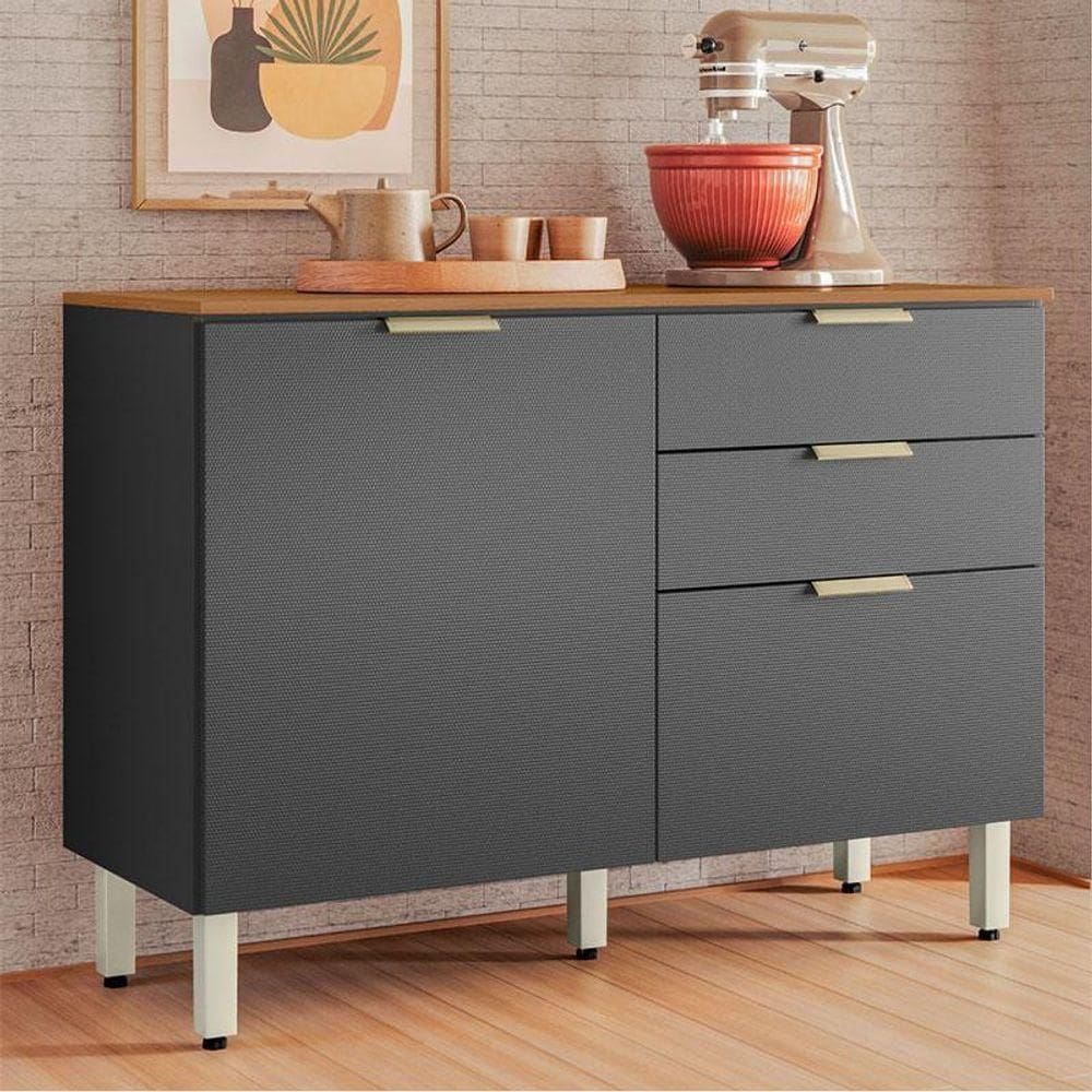 Balcão De Cozinha Ambiente Alba 120cm Amêndola Grafito Tx Com Tampo - Demóbile