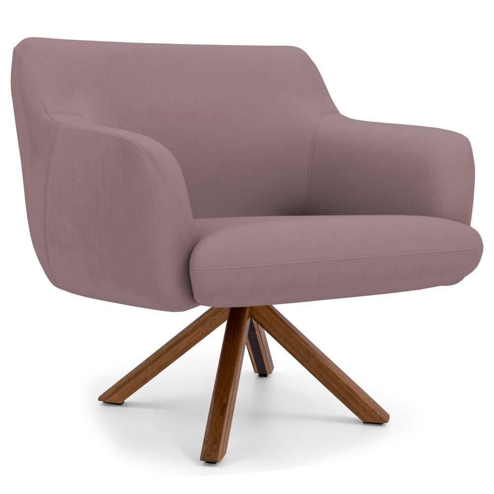 Poltrona Decorativa Giratória Base Giromad Madeira Jade Veludo C-305 Rosê - Domi